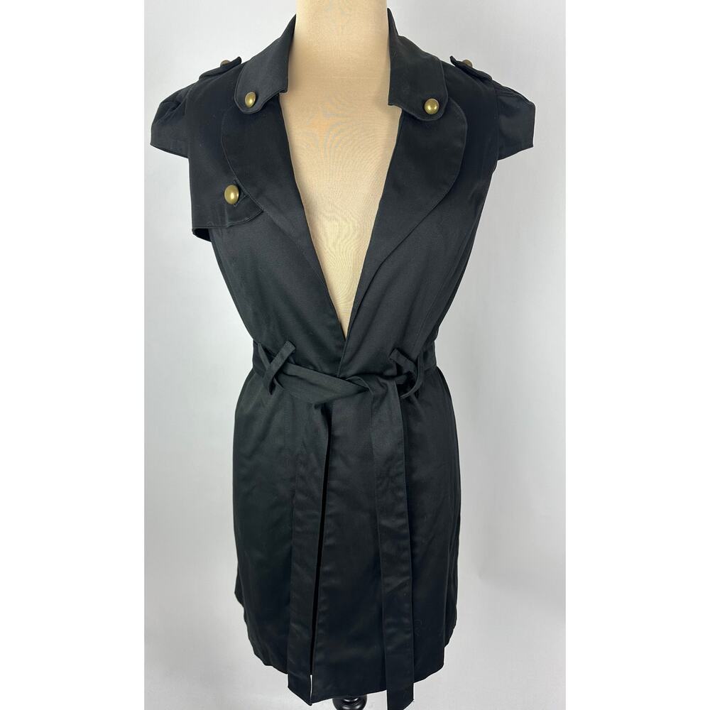 Joy Han Black Canvas Military Trench Coat Twisted Vintage Y2K Indie Sleaze M